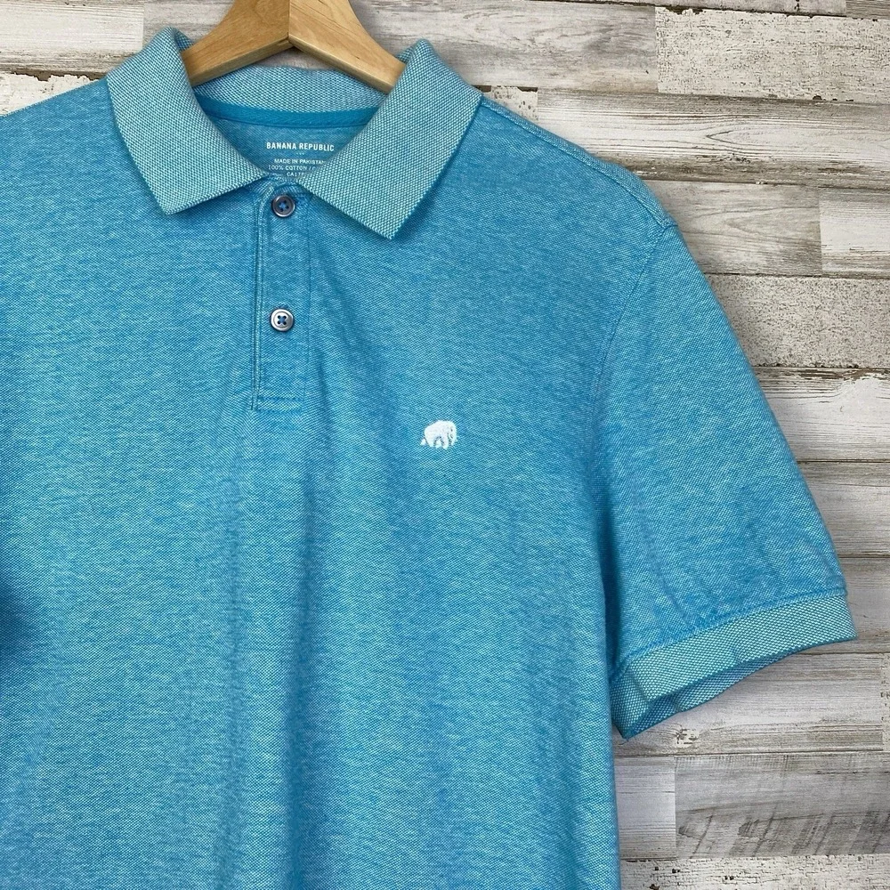 Banana Republic Polo Shirt Mens Sz M/M Heather Teal Textured 100% Cotton GAP